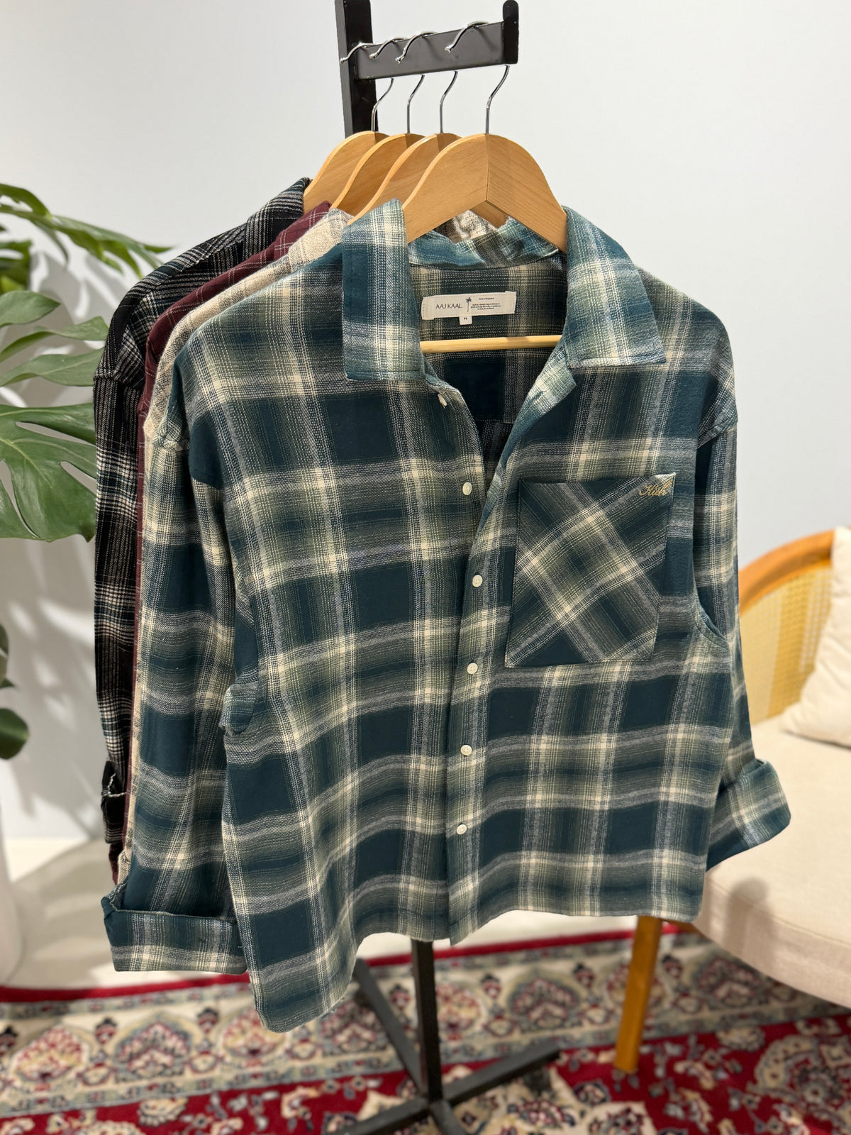 Aajkaal Flannel Shacket  - Urban Green Check.