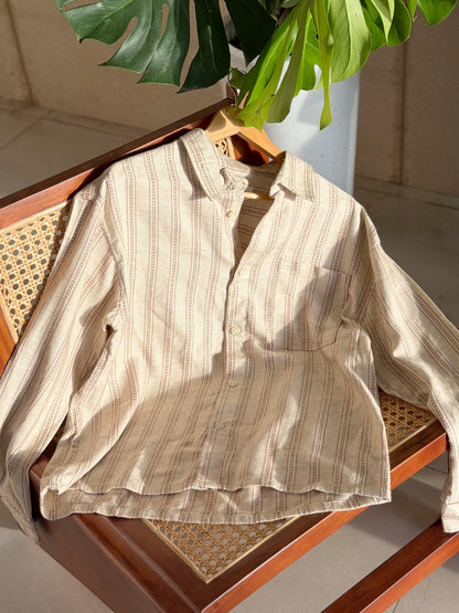 Textured Terracotta Stripe Stripe Boxy Full Sleeve Shirt