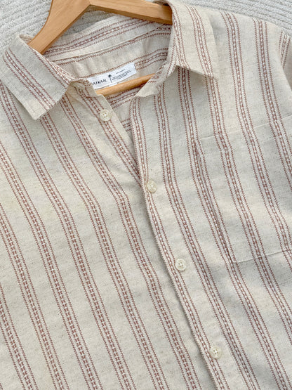 Textured Terracotta Stripe Stripe Boxy Full Sleeve Shirt