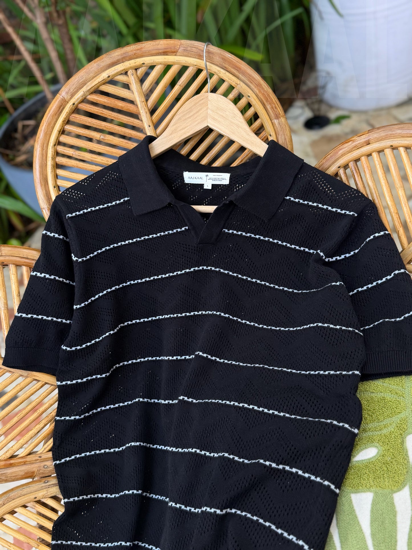 Black Zigzag Knitted Polo