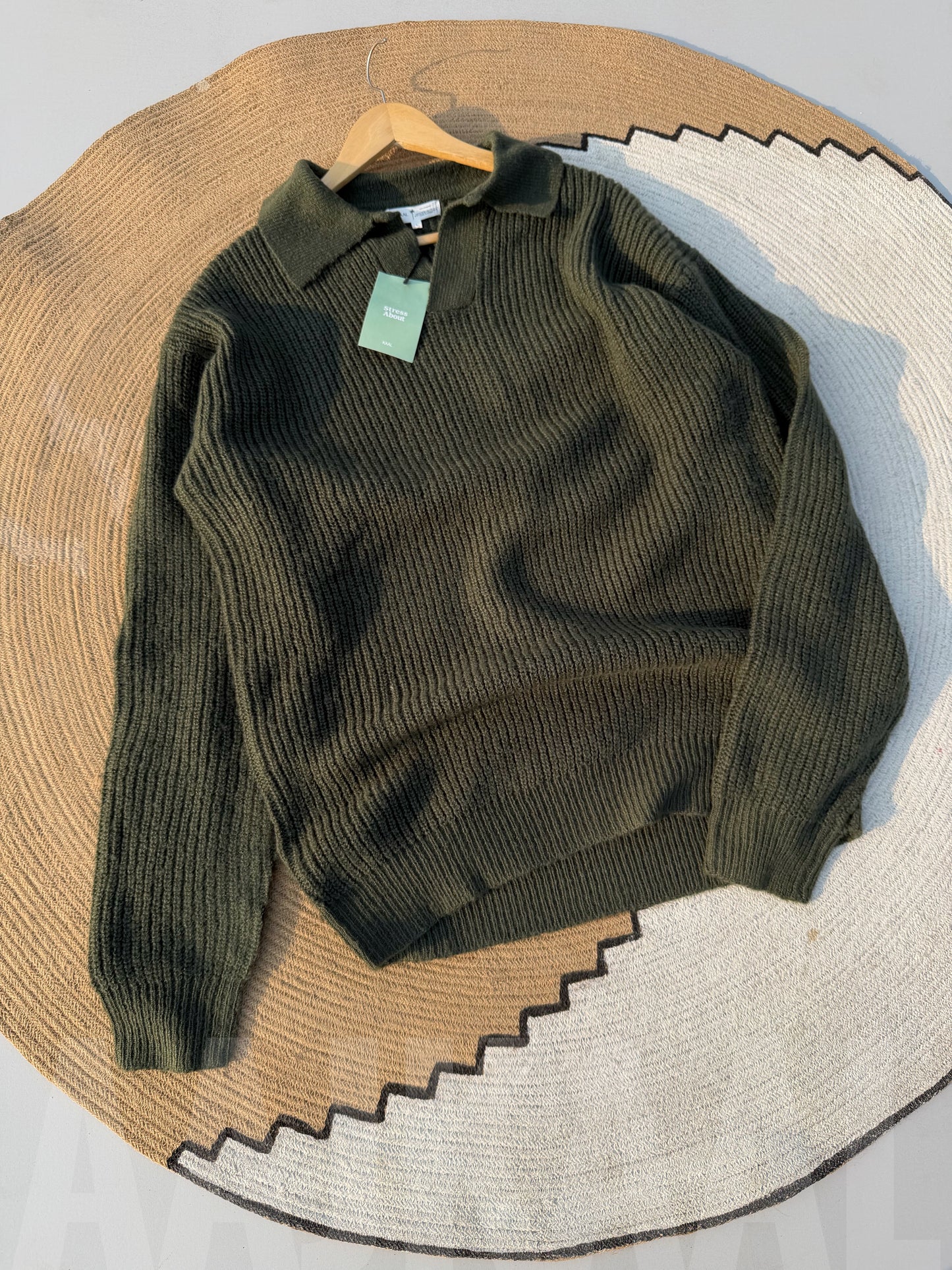 Olive Baggy Knitted Polo
