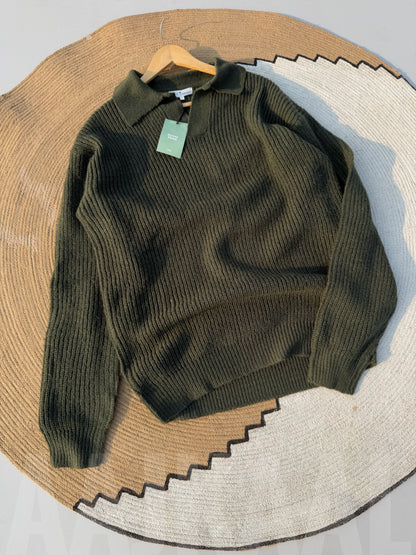 Olive Baggy Knitted Polo