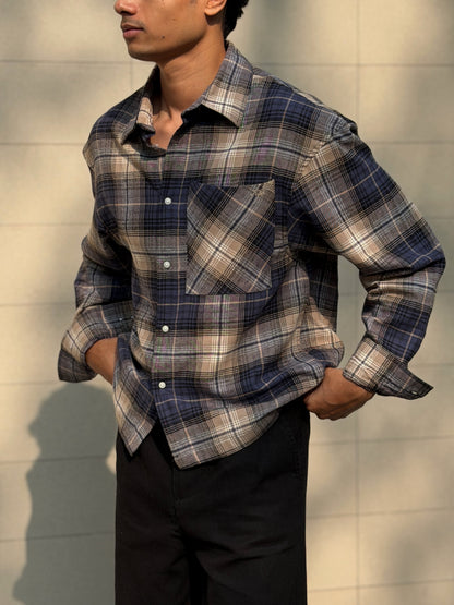 Aajkaal Flannel Shacket  - Classic Navy Tartan
