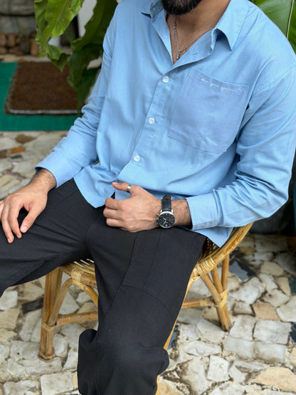Aajkaal Ocean Blue Embroidery Boxy Shirt