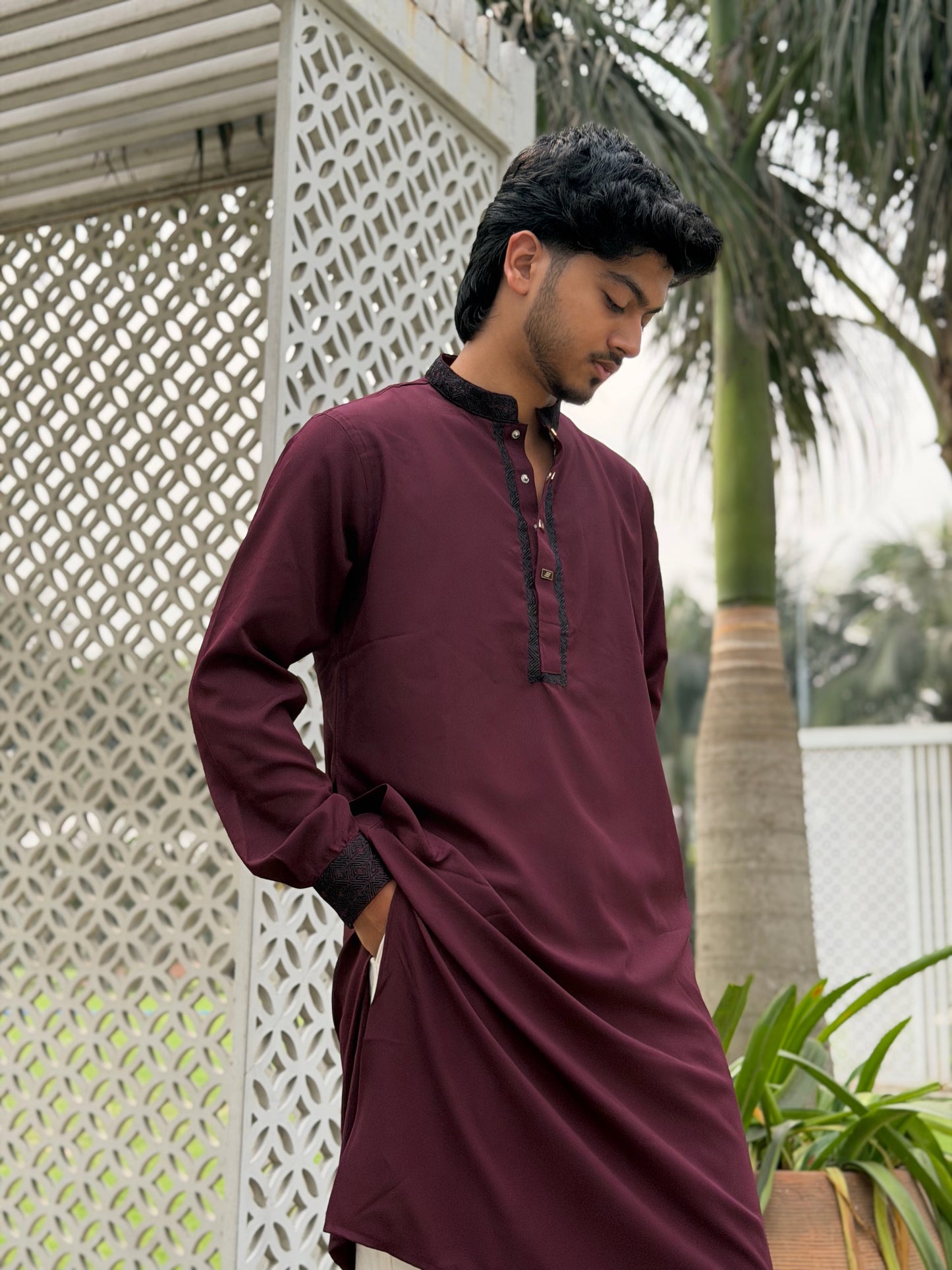 AajKaal Maroon Classic Embroidered Panjabi