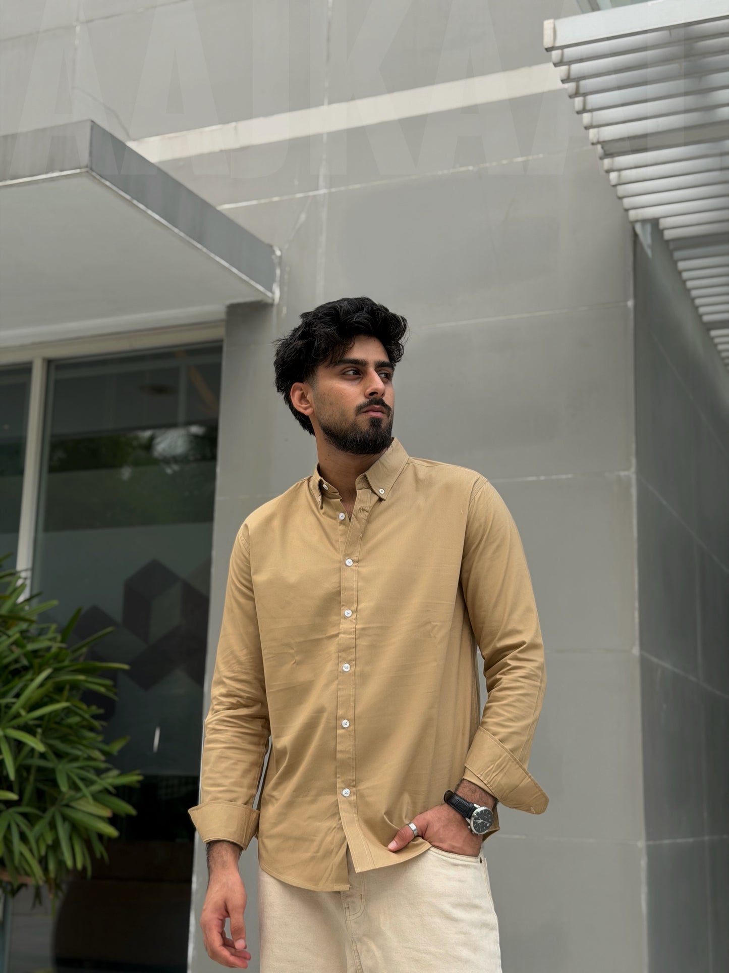 Oxford Dark Beige Full Sleeve Shirt