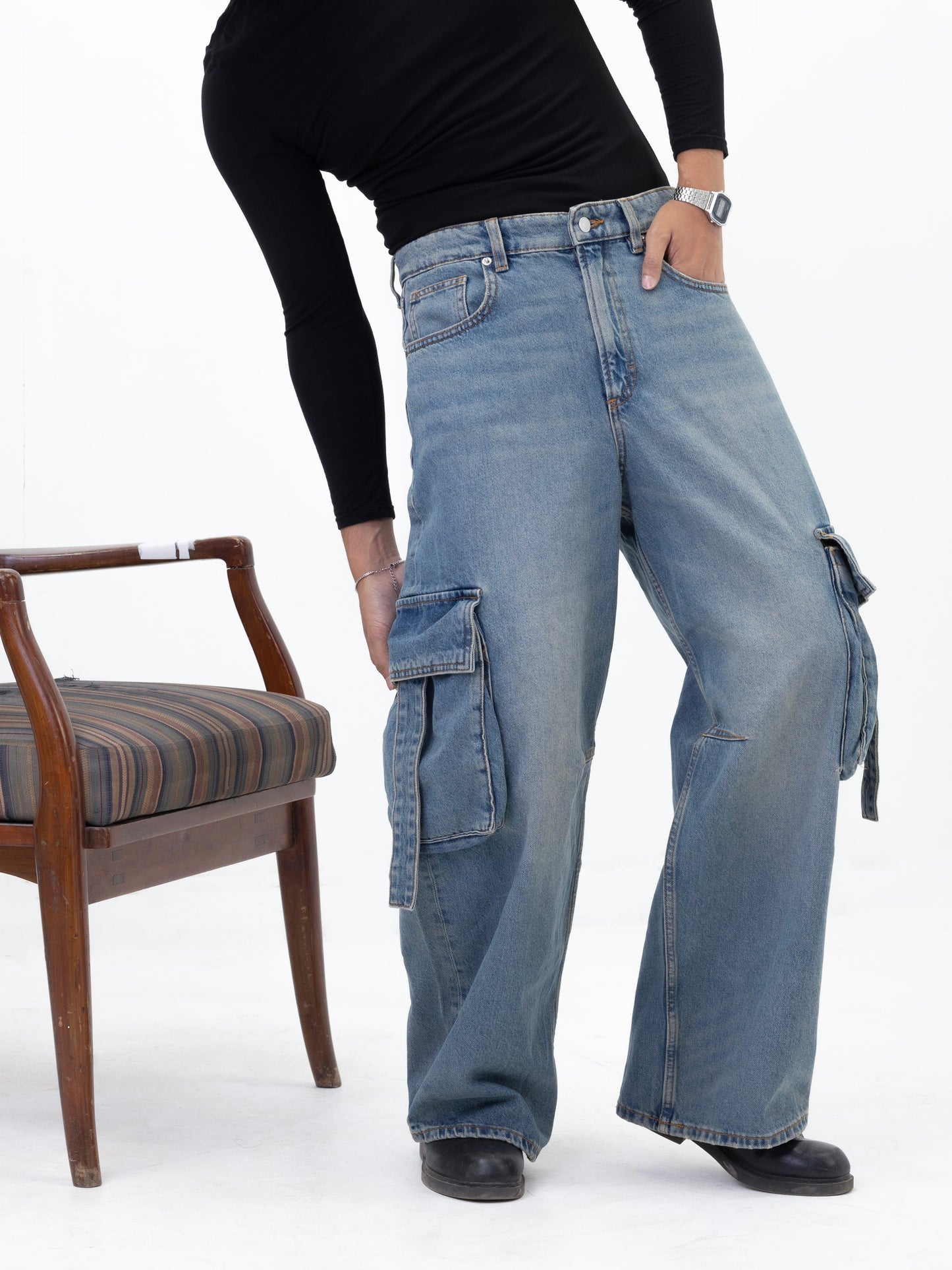 Aajkaal Skyline Wide-Leg Cargo Denim