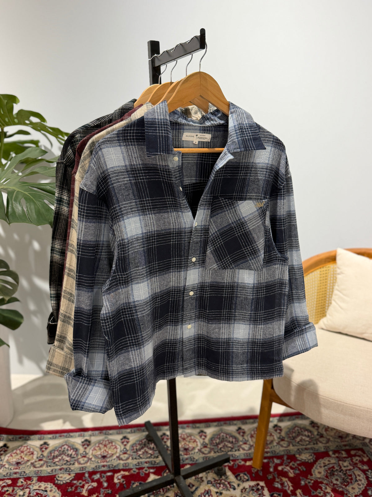 Aajkaal Flannel Shacket  - Vintage Navy Plaid