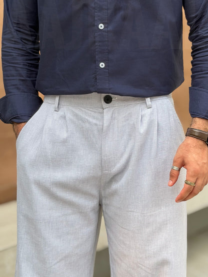 Aajkaal Pleated Wide-Leg Linen Pant – Grey
