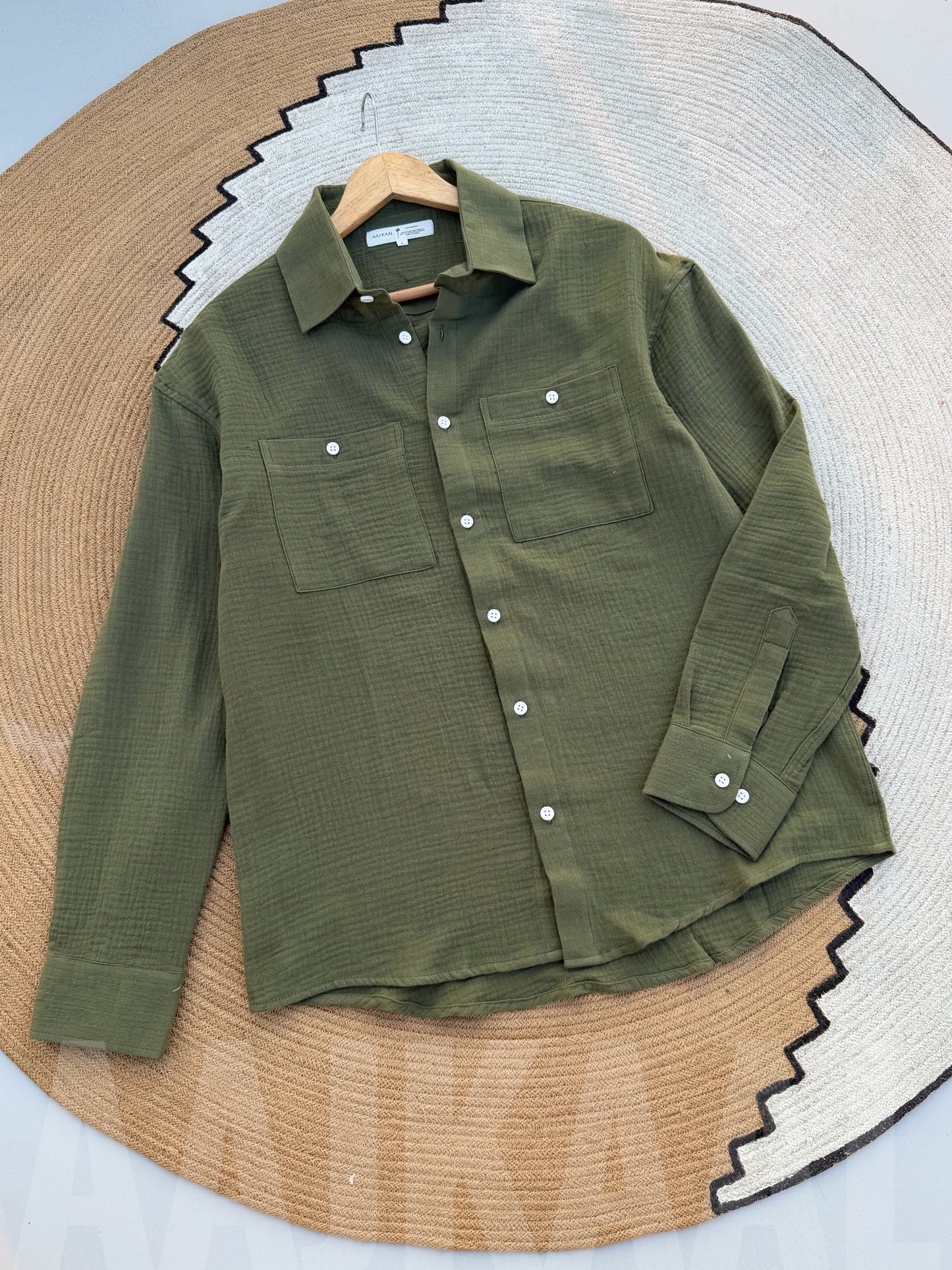 Olive Double Gauze Full Sleeve Shirt