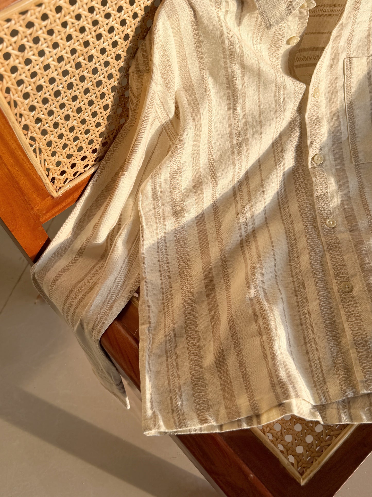 Textured  Oatmeal Stripe Boxy Full Sleeve Shirt