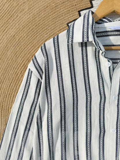 Dropshoulder White Stripe Full Sleeve Shirt