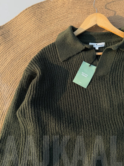 Olive Baggy Knitted Polo