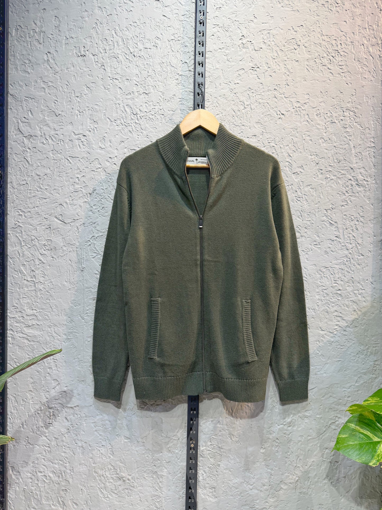 Olive Knitted Full Zip Sweater