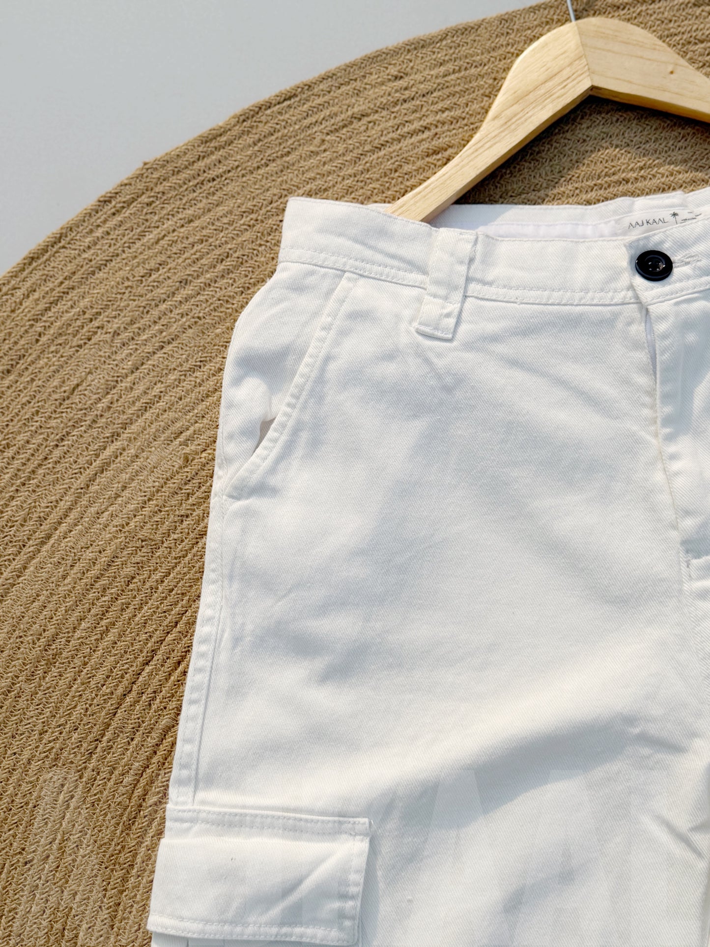 6 Pocket White Gabardine Cargo Pant