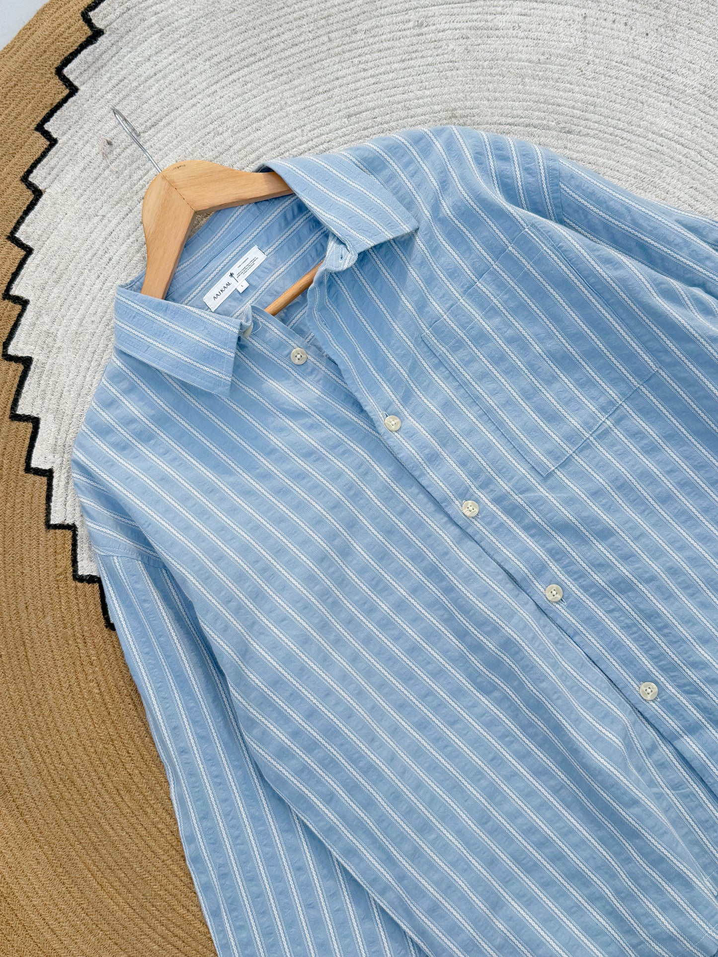 Textured Denim Blue Boxy Full Sleeve Shirt
