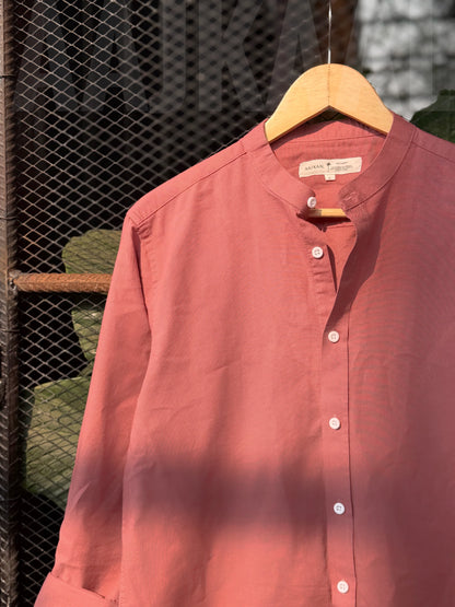 Peach Band Collar Full Sleeve Shirt