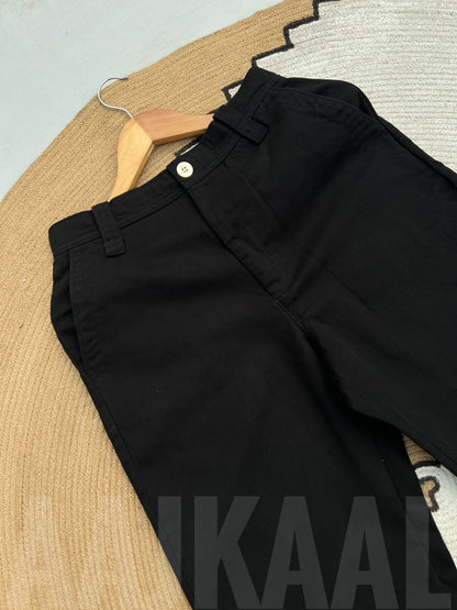 Black Structured Baggy Gabardine Pant