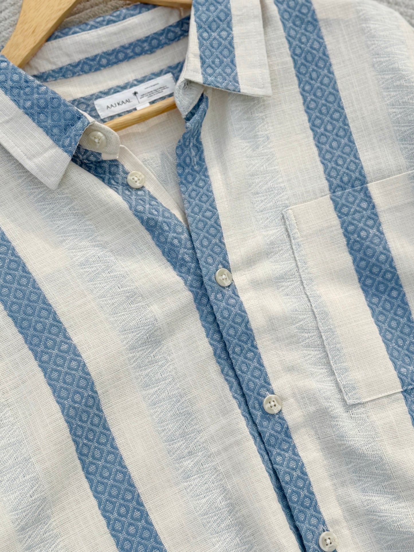 Textured Pale Blue Stripe Boxy Full Sleeve Shirt