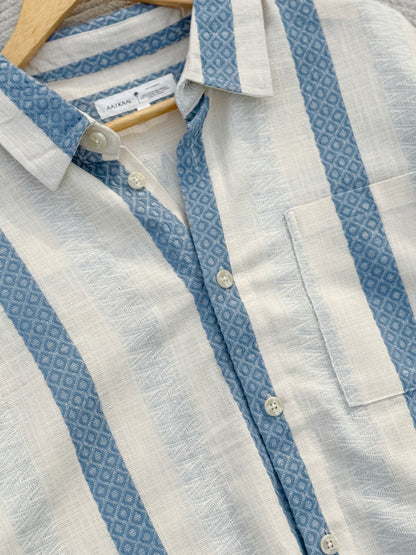 Textured Pale Blue Stripe Boxy Full Sleeve Shirt