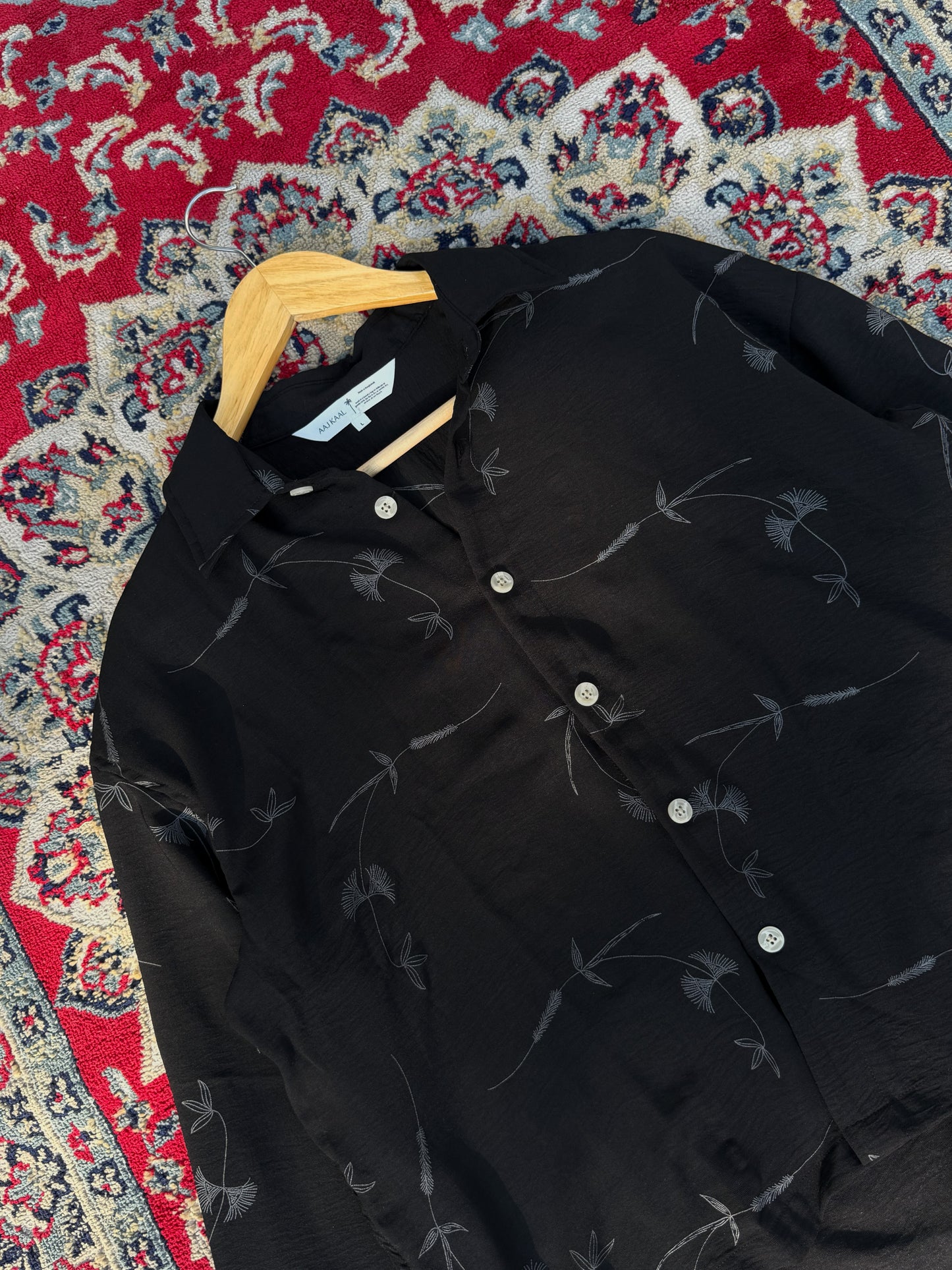 Aajkaal Printed Baggy Shirt - Black