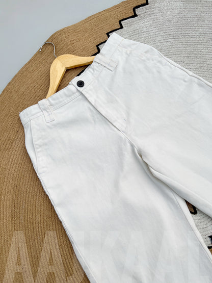 White Structured Baggy Gabardine Pant