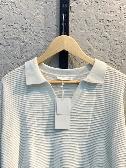 Aajkaal White Knitted Polo Shirt
