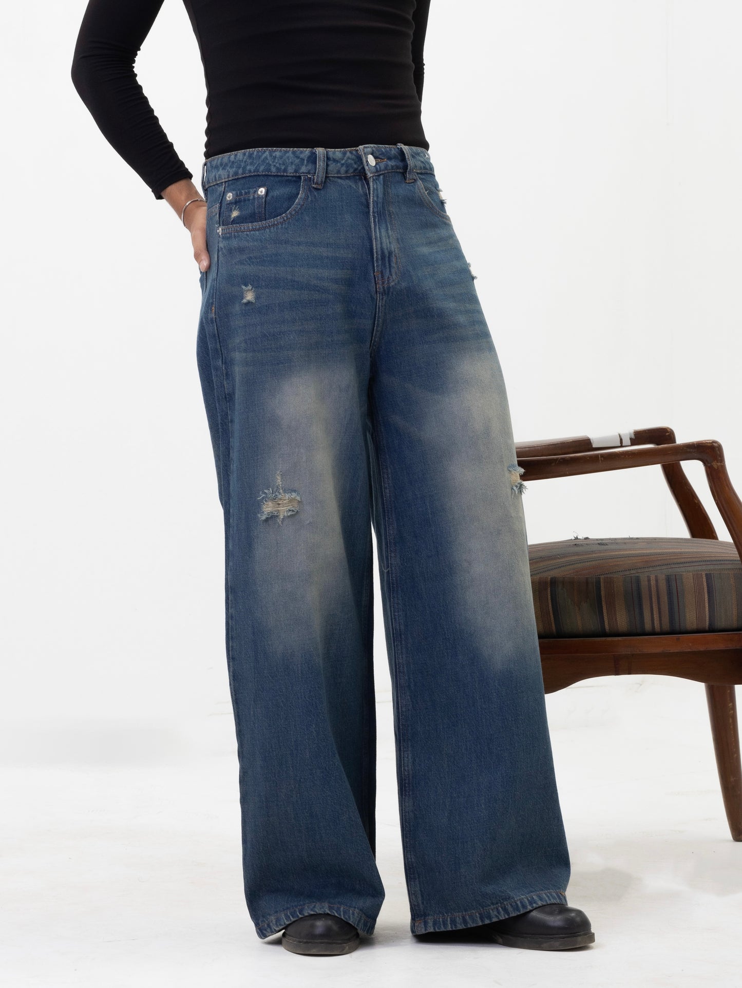 Aajkaal Mid Tint Blue Baggy Denim