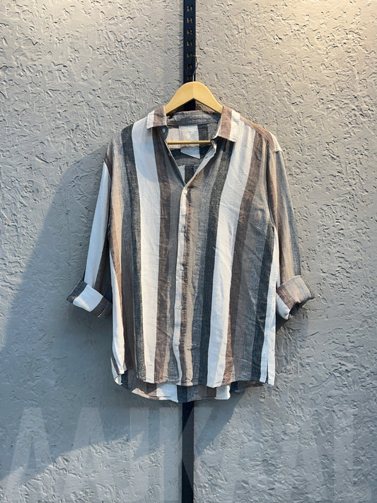 Coffee Stripe Regular Full Sleeve Shirt