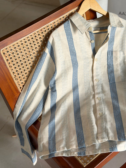 Textured Pale Blue Stripe Boxy Full Sleeve Shirt