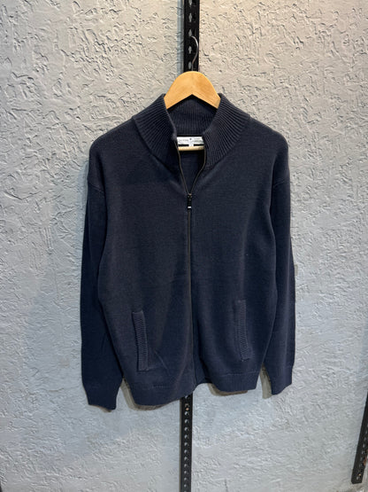 Navy Blue Knitted Full Zip Sweater