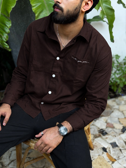 Aajkaal Coffee Embroidery Boxy Shirt