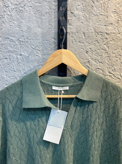 Aajkaal Olive Knitted Polo Shirt