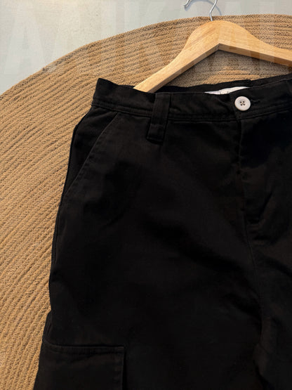 6 Pocket Black Gabardine Cargo Pant