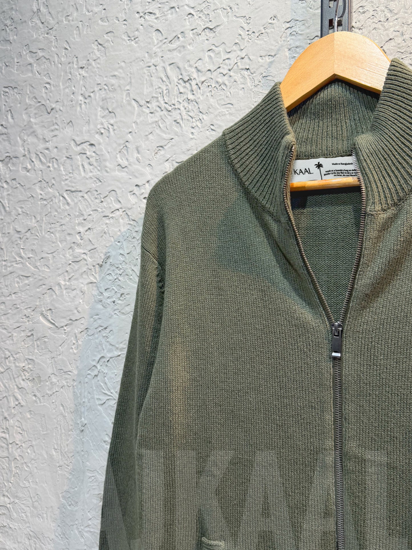 Olive Knitted Full Zip Sweater