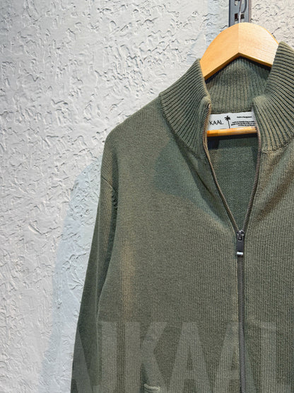 Olive Knitted Full Zip Sweater