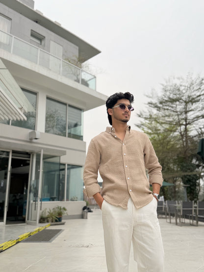 Textured Earth Beige Full Sleeve Shirt