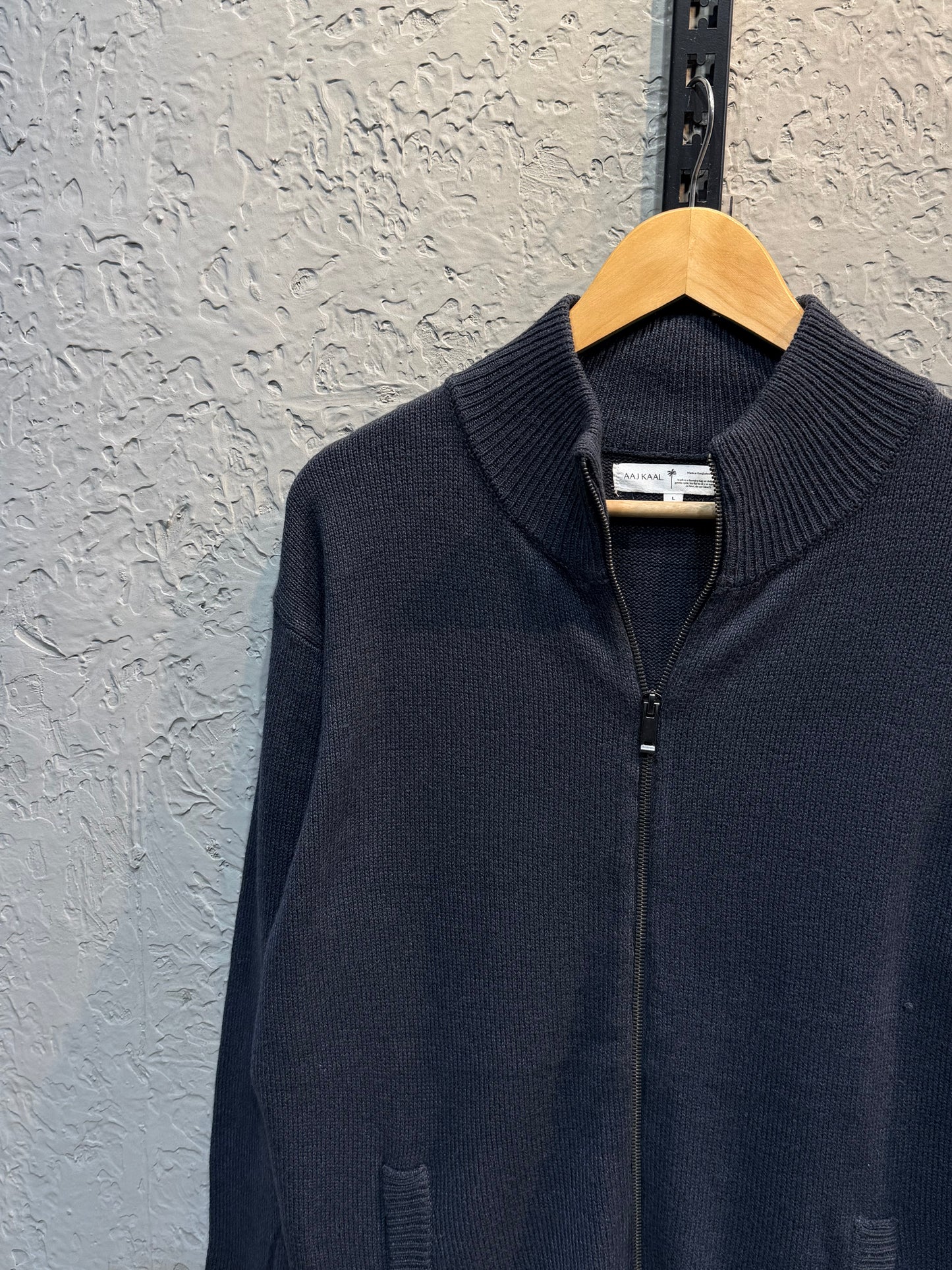 Navy Blue Knitted Full Zip Sweater