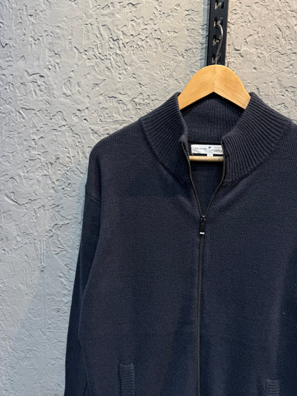 Navy Blue Knitted Full Zip Sweater
