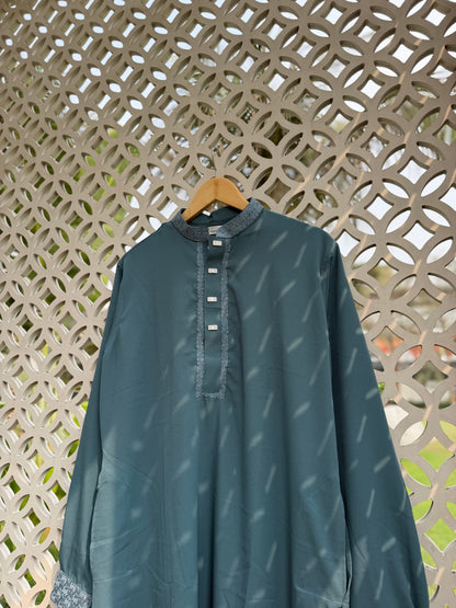 AajKaal Sage Green Classic Embroidered Panjabi