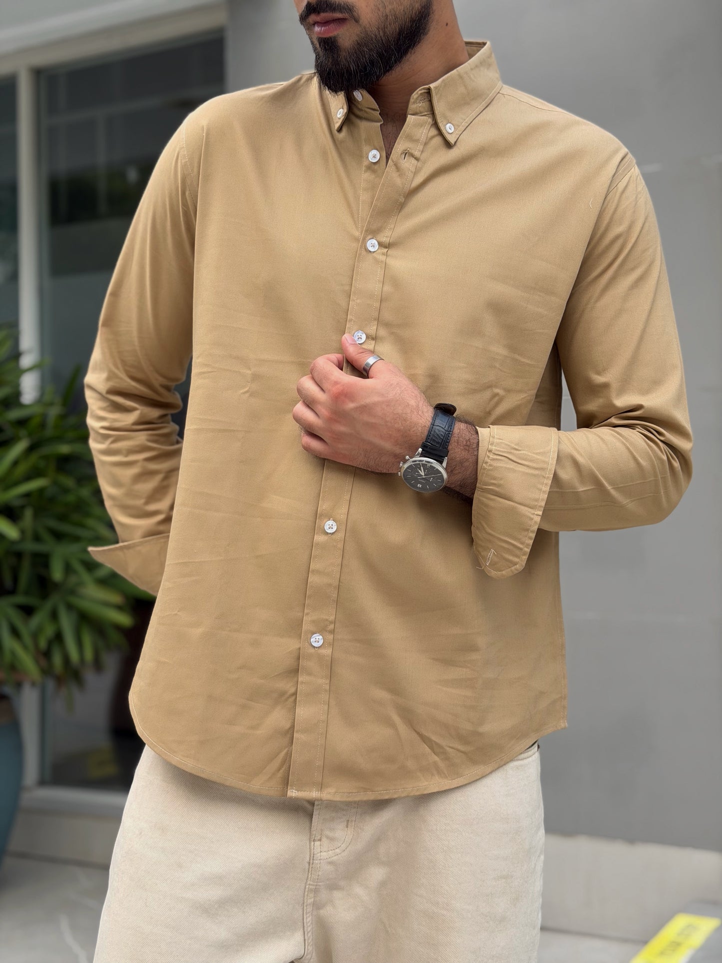 Oxford Dark Beige Full Sleeve Shirt