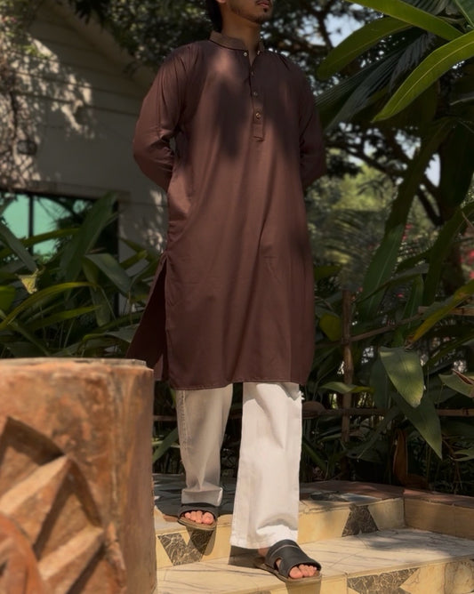 Coffee Elegant Embroidered Panjabi