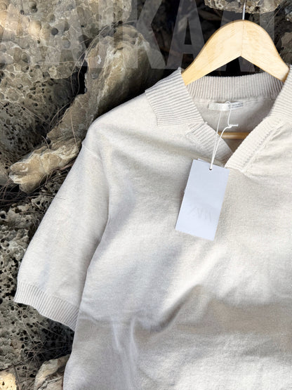 Aajkaal Off-White Everyday Knitted Polo