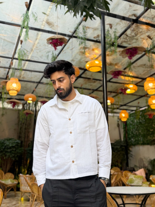 Aajkaal White Embroidery Boxy Shirt