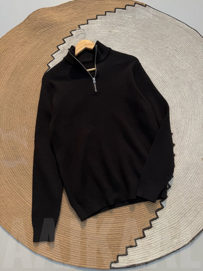 Black High Neck Half Zip Oversized Knitted Sweater