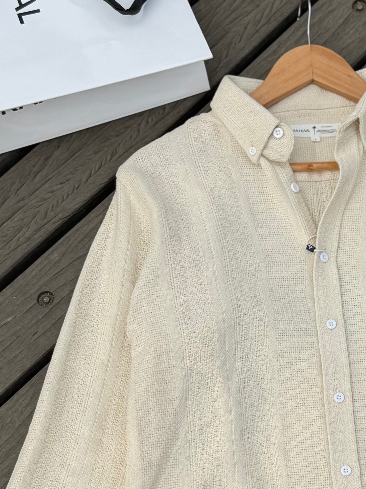 Textured Off-White Full Sleeve Shirt