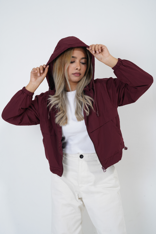 Femme Maroon Oversized Crop Hoodie