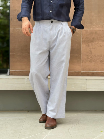 Aajkaal Pleated Wide-Leg Linen Pant – Grey