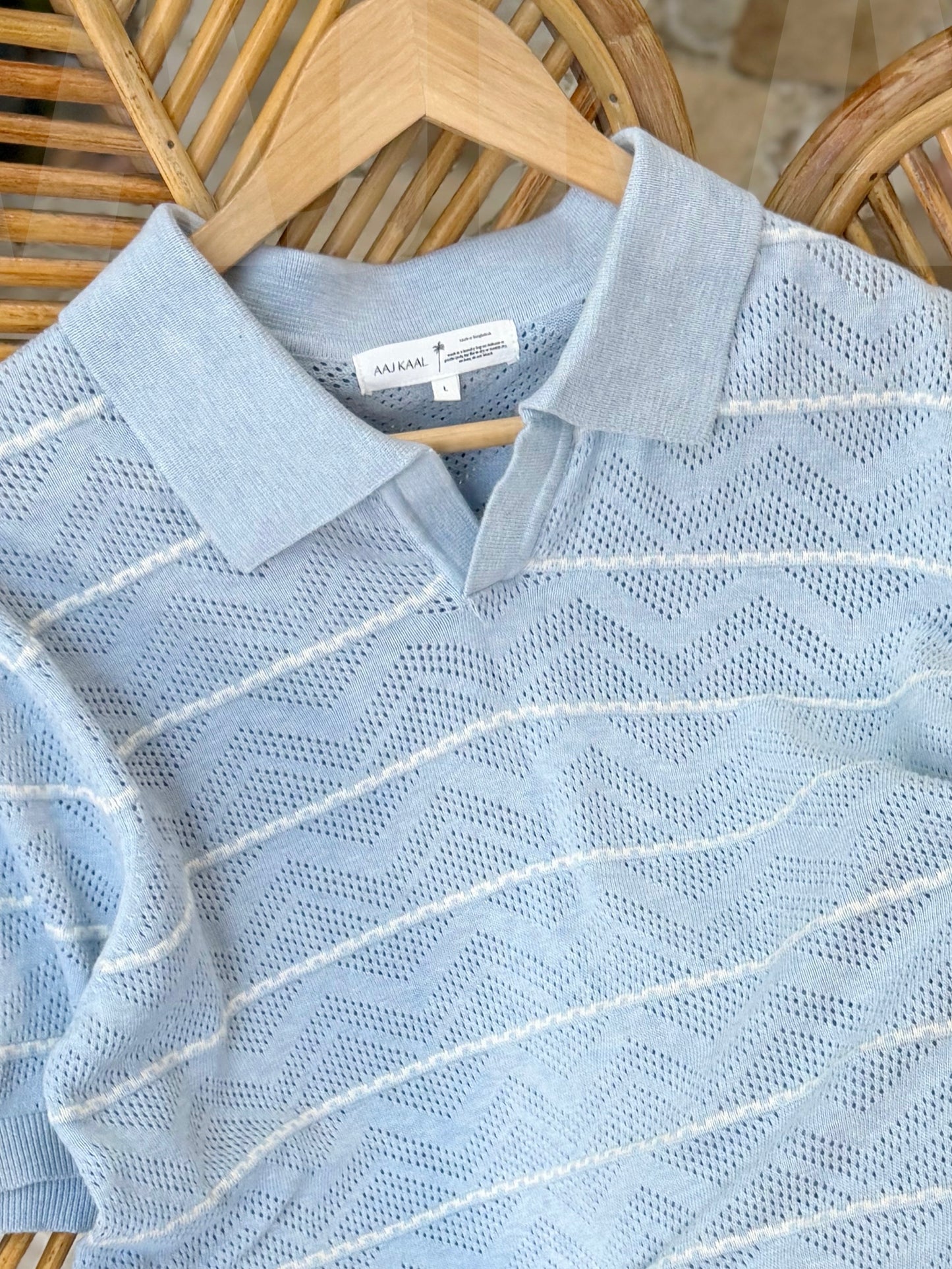Baby Blue Zigzag Knitted Polo