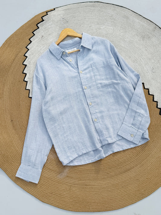 Textured Sky Blue Boxy Full Sleeve Shirt